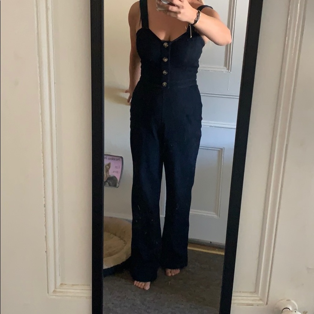 Denim jumpsuit express 70s style medium